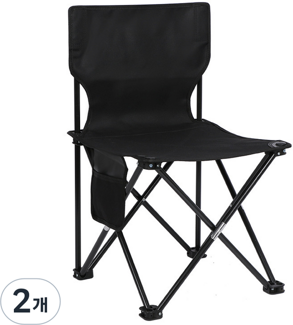 휴대용 캠핑 2겹 캔버스 폴딩의자 튼튼한 야외용 접이식 캠핑의자 등받이의자 전용가방 포함 (야외 낚시 피크닉용), 2개, 블랙