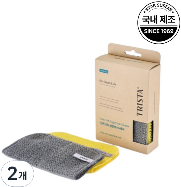 별표수세미 트리스타 프리미엄 생분해 고리 수세미 단면 빠른건조형, 2개, 6개입
