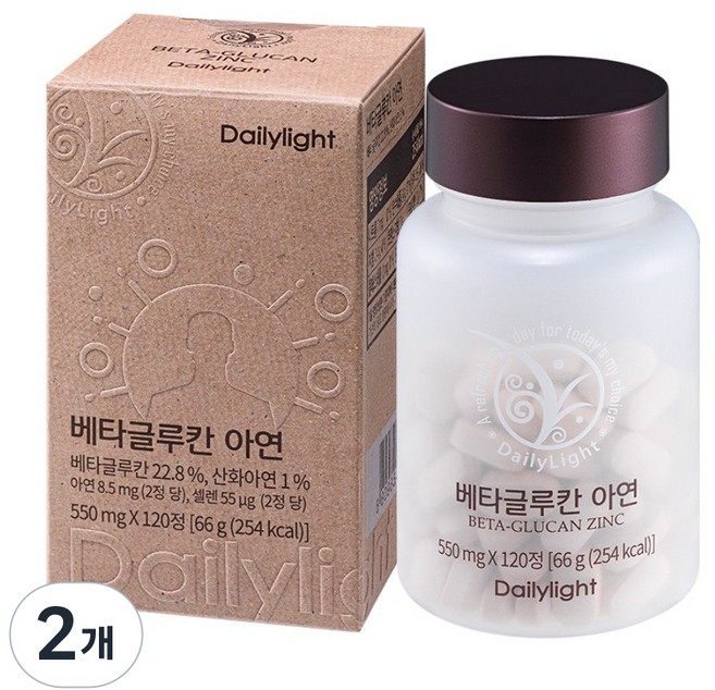 데일리라이트 독일산 효모 베타글루칸 아연, 120정, 2개