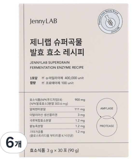 제니랩 슈퍼 곡물 발효 효소 레시피 임산부 맛있는 유산균 식이섬유 3g x 30포, 90g, 6개