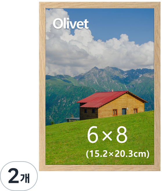 olivet 우드그레인 액자 무타공 벽걸이 스탠드 겸용 인테리어 6x8(15x20cm), 2개, 원목색