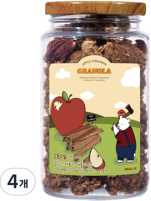 밀잇 무설탕 청크형 그래놀라 애플시나몬맛, 180g, 4개