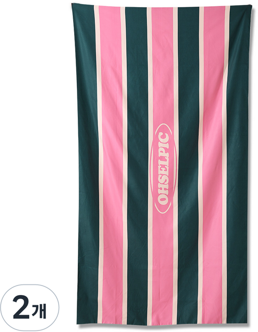 오셀픽 특대형 시그니처 스트라이프 비치타올 여행 소풍 비치타월 큰수건, 조엘 그린핑크, 2개