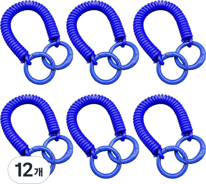 컬러 스프링줄 스트랩 안전고리 도난 분실방지 키링, 블루, 12개
