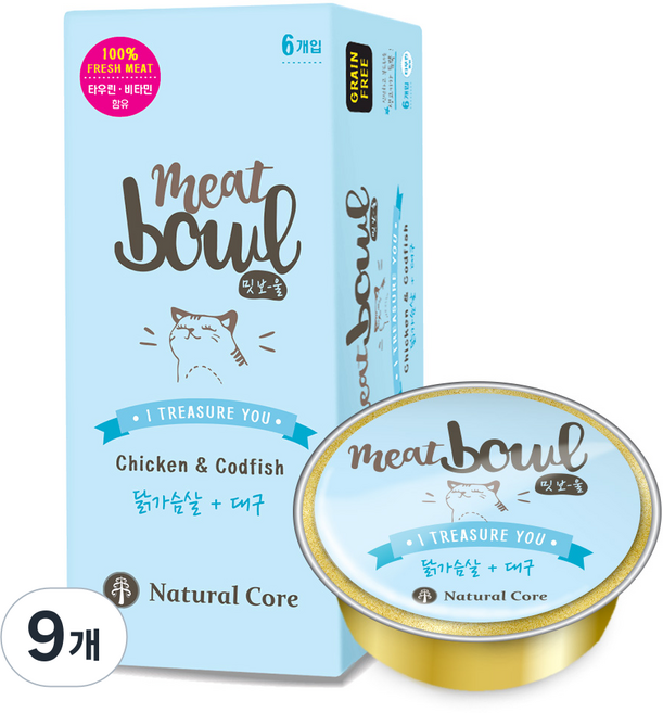 네츄럴코어 고양이 밋보울, 9개, 180g, 닭가슴살 + 대구 혼합맛
