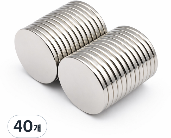 마니코 강력 네오디움 원형자석 20 x 2mm 동전형, 40개, 실버
