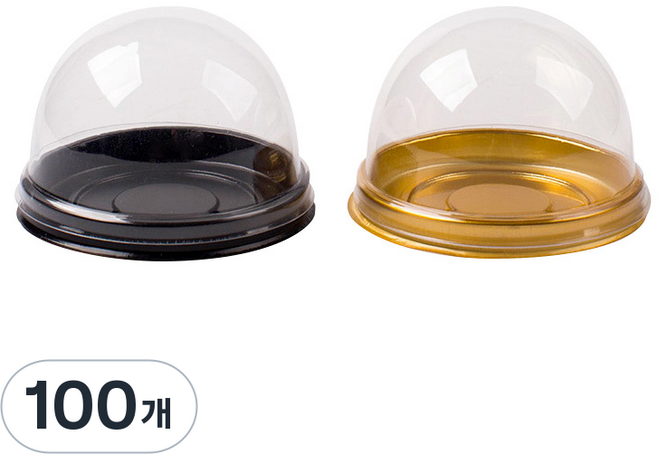 키친코디 원형돔 두쫀쿠 용기 1구 화과자 월병 모찌떡 PET 케이스, 100개, 블랙
