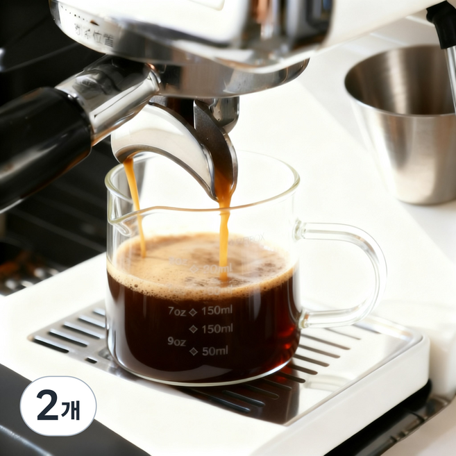 FATTYS 우드 내열유리 에스프레소 샷잔, 2개, 250ml유리 손잡이