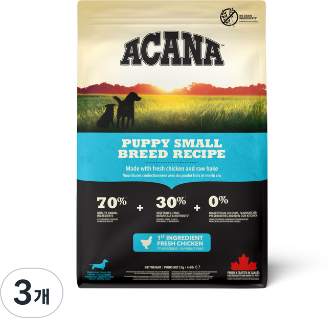 아카나 퍼피 스몰브리드 강아지사료 건식사료, 2kg, 3개, 닭