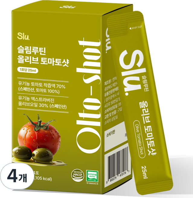 슬림루틴 슬루 올토샷 유기농 토마토 올리브오일 스틱, 4개, 25ml