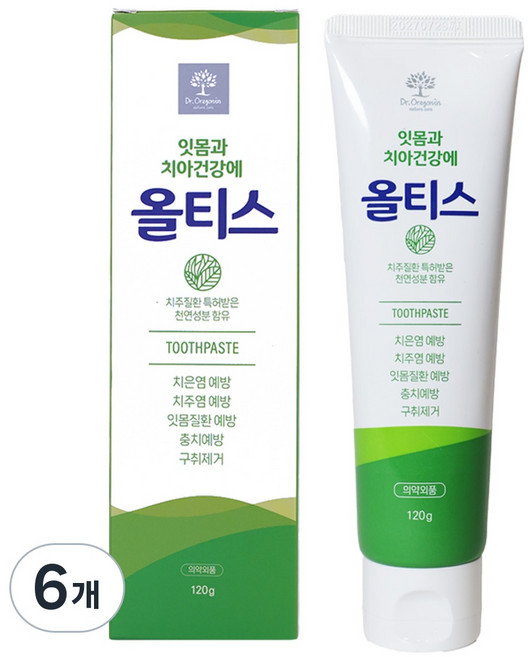 [올티스 잇몸치약 120g] 진지발리스균99% 향균 잇몸질환 충치관리 구취제거 - 완벽한 덴탈케어 솔루션, 6개, 120ml