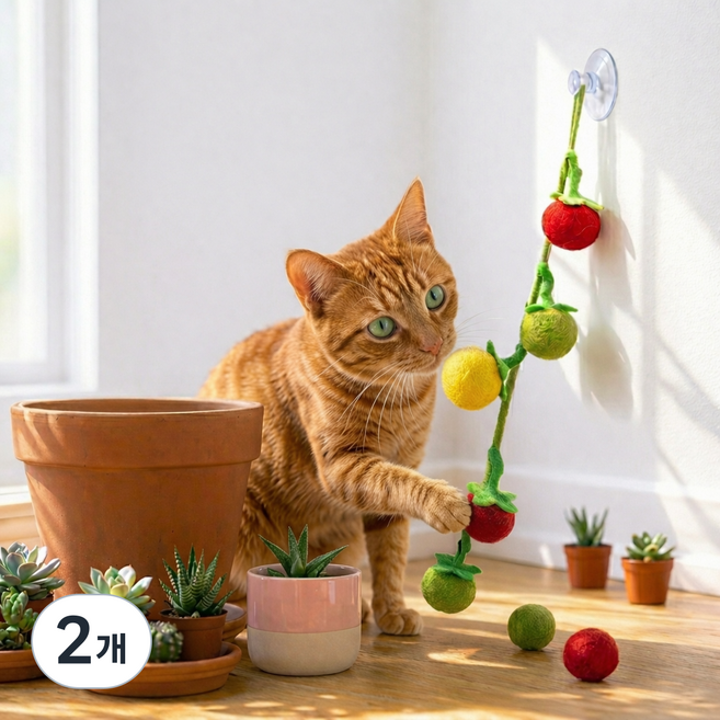 리노이 혼자놀기 이갈이 애착인형 고양이 장난감, 2개, 토마토