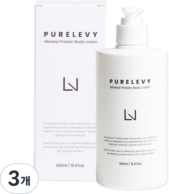 퓨어레비 미네랄 프로틴 고보습 바디로션, 3개, 500ml