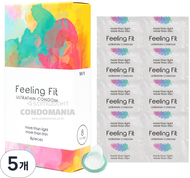 한국라텍스 필링핏 울트라씬 8P 초박형 콘돔 탁월한 밀착감 풍부한 윤활효과, 8개입, 5개