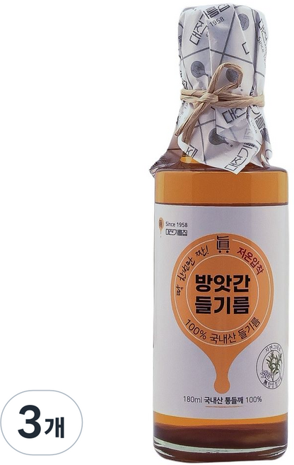 대전기름집 100% 국산 들기름, 180ml, 3개