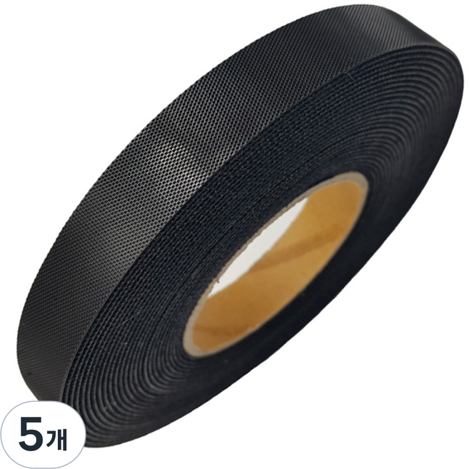폭 2cm 국산 잘라쓰는 전선정리 암수한몸 양면벨크로타이 검정색 슬림형, 10미터 1롤, 5개