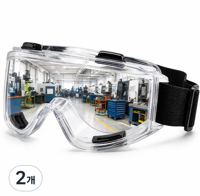 유주엘 작업용 안경 위에 쓰는 김서림방지 보안경, 2개, 투명