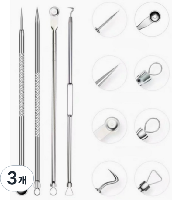 코코메도 코메도 피지 제거기 피지 압출기 블랙헤드 제거기 8종 세트, 3개, 실버