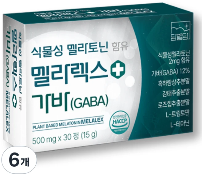 식물성 멜라토닌 2mg 식약청인증 HACCP 가바 테아닌 멜라렉스, 6개, 30정 - 쿠팡