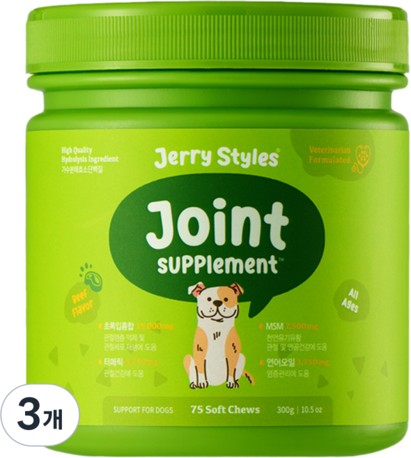 제리스타일스 동물병원 강아지 군침영양제 반려견 간식형영양제 대용량 / 75chews, 75정, 뼈/관절강화, 3개