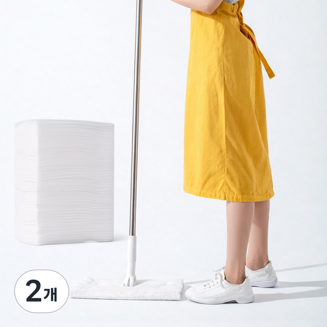 365마미 밀대걸레+일회용 정전기 청소포 100매 올인원 정전기 바닥 청소 물걸레 호환가능, 2개