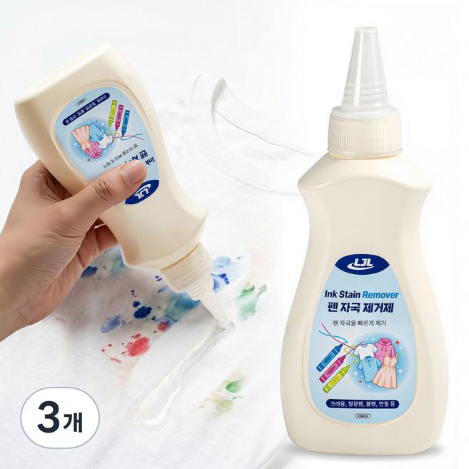 LJL 펜 자국 제거제 볼펜자국 잉크 볼펜 형광펜 제거 발자국 얼룩 제거제 다용도 제거제, 3개, 250ml