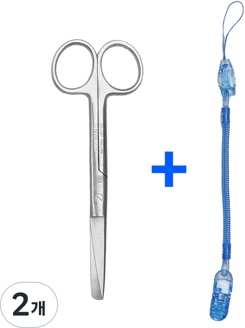 의료용 시저 가위 14cm 스프링 집게줄 2p 간호사 용품 가위집게줄, 2개, 블루집게줄_시저가위