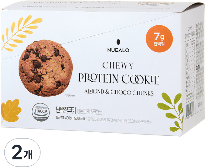 누알로 꾸덕한 단백질 쿠키 아몬드 앤 초코 청크 맛 10개입 2박스 800g, 2개, 400g