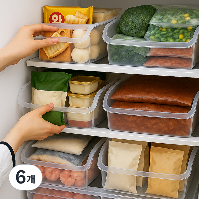 라이프온 그대로쏙 냉동실정리 용기, 6개, 투명