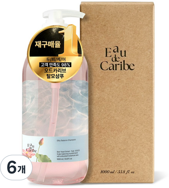[만족도98% 탈모샴푸] 오드 카리브 10만PPM 맥주효모 탈모 샴푸, 6개, 1L