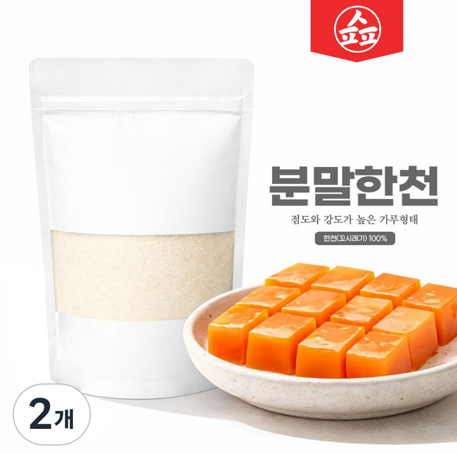 오케이 한천가루 분말 국내제조 식물성, 2개, 100g