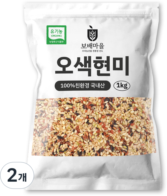 [햇곡] 국산 프리미엄 유기농 오색현미, 2개, 1kg