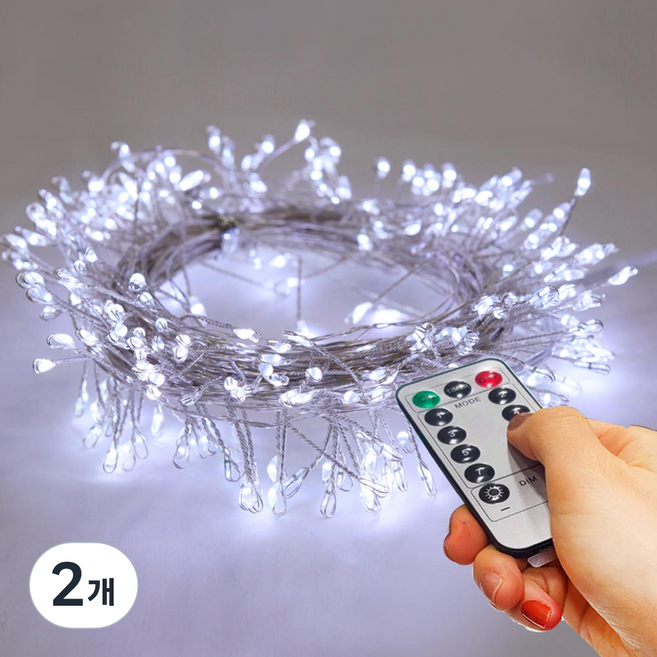 아리조명 LED 미리내 와이어 지네 전구 크리스마스 장식 줄 조명 6M 15M, 백색, 2개, 리모컨 USB 300구 (14M+연장1M)