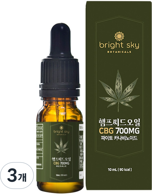 브라이트스카이 7% 카나비노이드 햄프씨드오일 CBD CBG 대마종자유 오일, 10ml, 3개