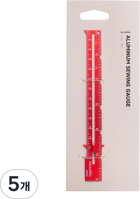 KEARING 재봉 자 | 퀼팅 및 뜨개질용 다중 눈금 밑단 및 재봉 여백 자 시점자 15cm 자 재봉 게이지, 5개, 5006A