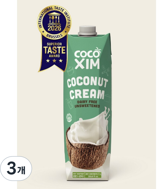 [공식수입사] 코코씸 코코넛크림 (요리용) (무설탕 무첨가), 3개, 1L