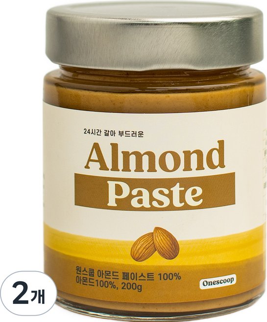 원스쿱 아몬드버터 100% 무첨가 Extra No.1 넌패럴아몬드 스프레드 잼 넛버터, 2개, 200g