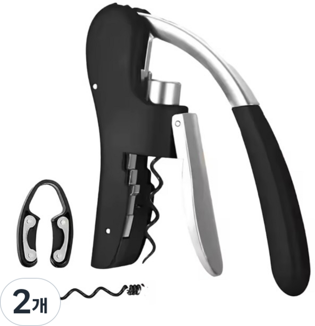 한방에 편리하게 따는 와인 병따개 오프너 고급세트 홈파티 도구, 2개, 블랙3종세트