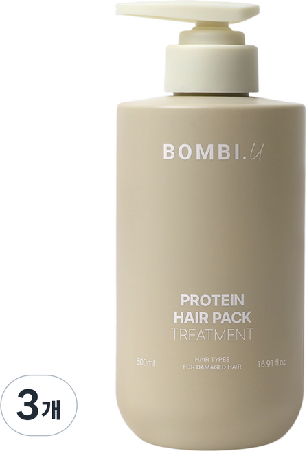 봄비유 판테놀 LPP 단백질 트리트먼트 미용실 극손상모 두피케어 헤어팩, 3개, 500ml