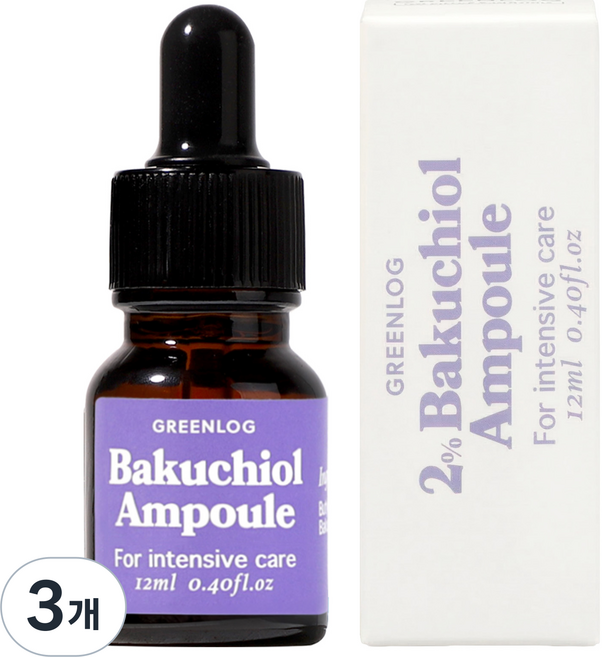 바쿠치올 주름 탄력 앰플 모공 흔적 타이트닝 세럼 고순도 바쿠치올 20000ppm 그린로그, 3개, 12ml