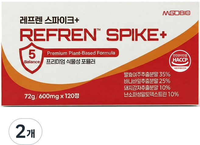 레프렌 스파이크 프리미엄 600mg 발효여주 바나바잎 돼지감자 추출물 대용량, 2개, 120정