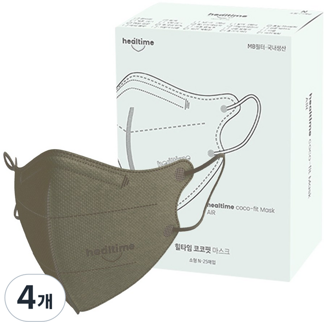 힐타임 코코핏 KF94 컬러 마스크 소형N 새부리형 숨쉬기편한, 25매입, 4개, 올리브카키