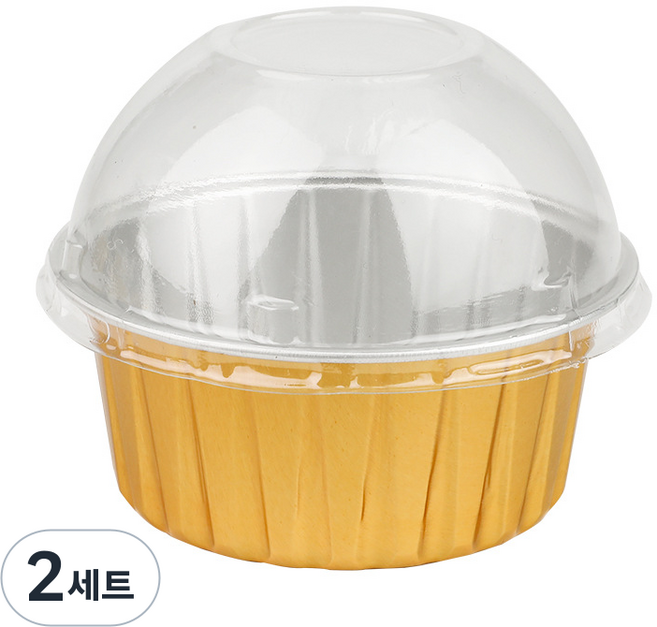 수플레컵 에그타르트 알루미늄 용기 원형 125ml 골드 돔뚜껑포함 머핀컵 크림브륄레용기, 2세트, 100개