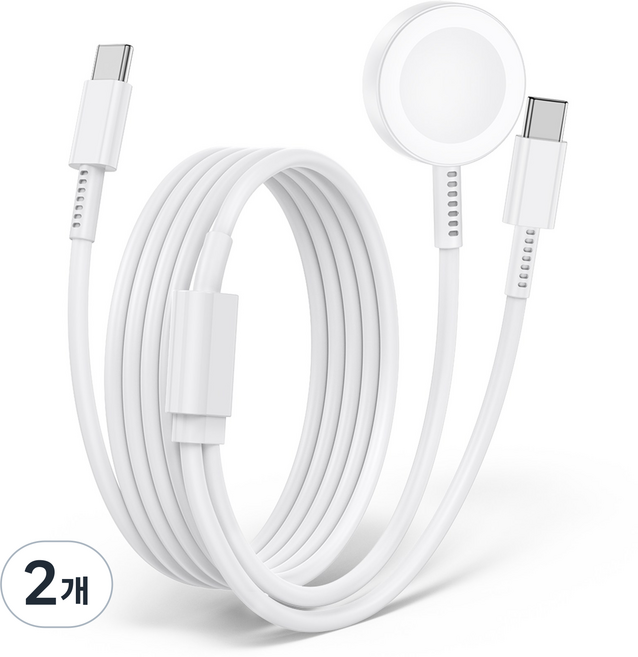 루미아코어 25W PPS PD 3.0 초고속 충전기 +갤럭시워치 호환 2in1 유무선 충전케이블 60W 180cm, 화이트, 2개, 1.8m