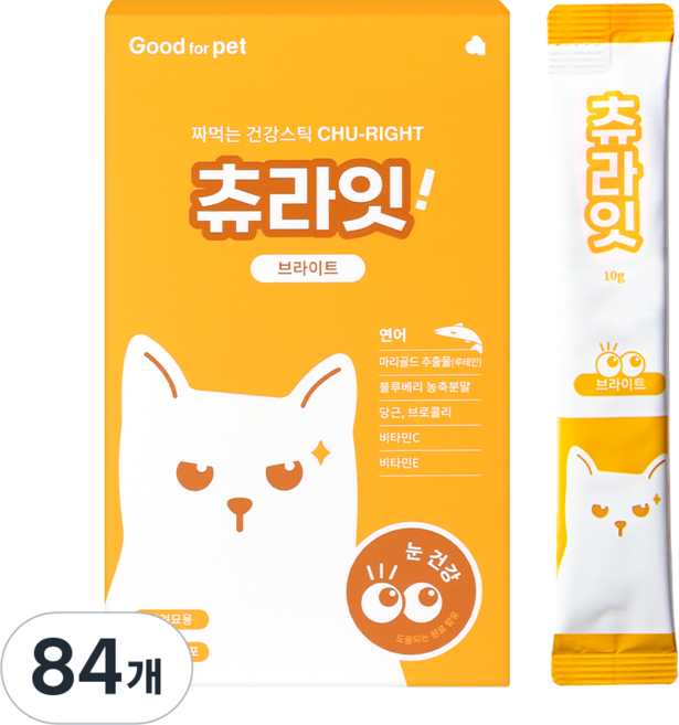 굿포펫 츄라잇 고양이 간식 짜먹는 영양제 종합영양제 눈건강 유리너리 장건강 유산균 국내산, 84개, 눈물개선/눈건강, 10g
