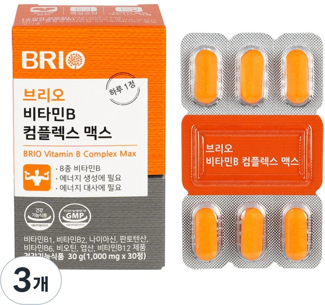비타민B 컴플렉스 30일분 / 고함량 활성 비타민B군 / 비타민 B1 B2 B3 B5 B6 B7 B9 B12 비오틴 판토텐산 나이아신 엽산 영양제, 3개, 30정 - 쿠팡