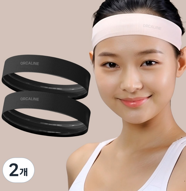 오르카라인 논슬립 스포츠 헤어밴드, 2개, 블랙