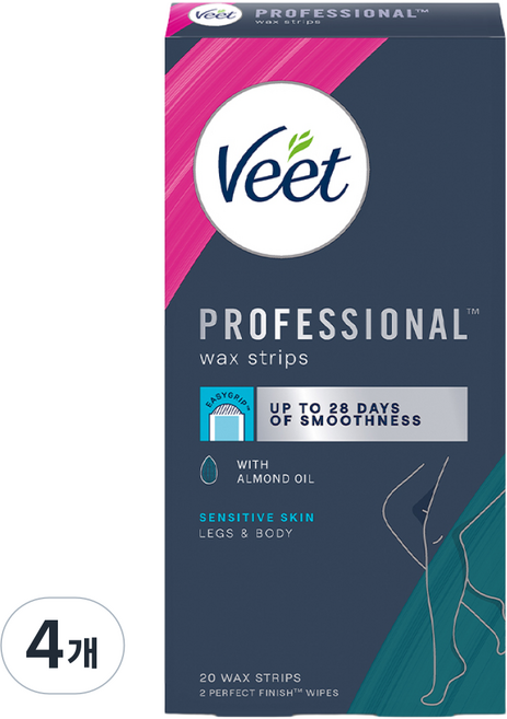 VEET 비트 제모테이프 바디 왁스스트립 셀프 왁싱테잎 팔 다리 비키니, 20g, 4개