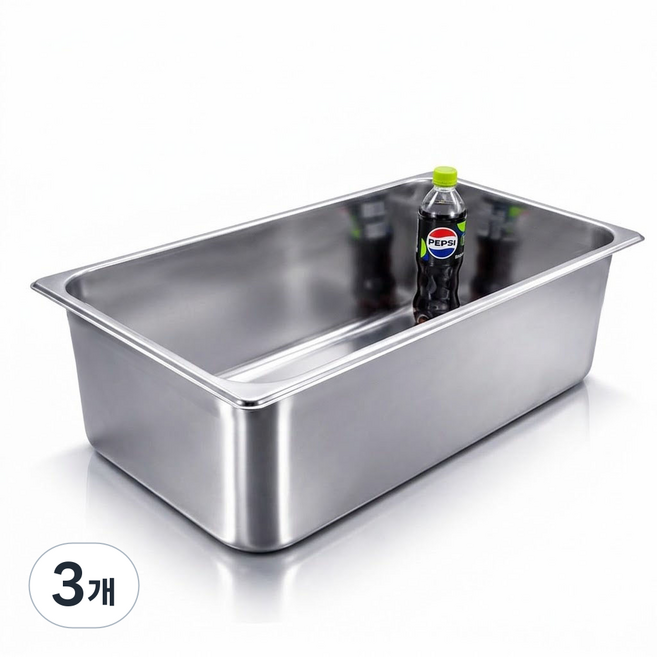 304 NSF식품 승인 사각 견고한 업소용 냉장고 반찬 스텐 밧드 바트, 1/1 (530x325mm) × 높이 20cm 몸체만, 3개