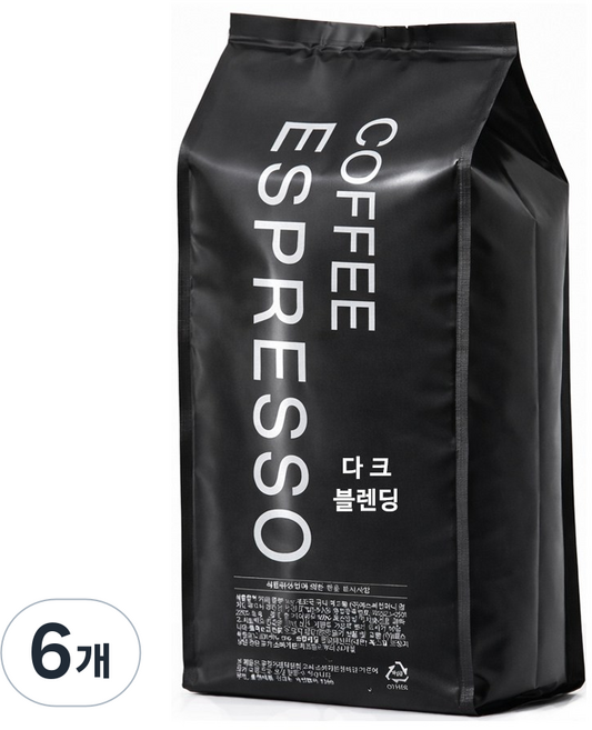 커피 에스프레소 다크 블렌딩 원두커피, 홀빈(분쇄안함), 1kg, 6개